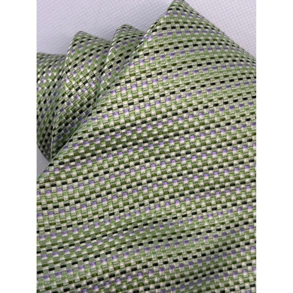Stafford Performance Mens Green Silk Textured Geometric Weave Necktie Hand Made - Picture 2 of 8